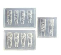 Nail Molds for Nail Art, 3Pcs 3D Flower Mold for Nails Silicone Clear, DIY Exquisite Molds with Lily, Rose, Butterfly Design for Resin Epoxy Professional Supplies