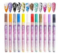 Nail Paint Pens | 12 Colors Quick Dry Manicure Art Painting Kit | Fine Tip Nail Point Dotting Liner Pen for Flowers, Butterflies