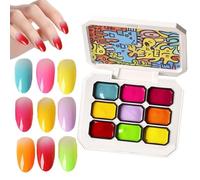 Nail Painting Gel - Varnish Palette, 9 Color Pigment Set For Gathering, Manicure Art Lacquer With Fine Brush, Beauty Cosmetics, Drawing Cream For Beach, Wedding And Dating