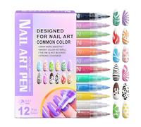 Nail Pen Set - 12 Pieces Long Lasting Fine Tips Nails Tools - Dotting Marker Drawing Painting Pen | Fast Dry Dotting Set, Professional Manicure Kit For Home Salon Use By Adults Children