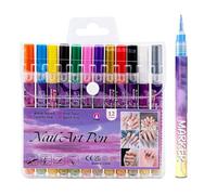 Nail Pens, 12 Colours Kit with Waterproof Fine Tip for Manicure, Nail Drawing Pens Set for Girls 12 Shades for Adults Beginners Drawing Painting Dotting