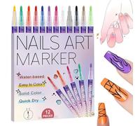 Nail Pens - 12 Multicolor Acrylic Inks, Fast Drying Pigment, Point Marker, Precision Drawing Line Art Decorating Instrument with Advanced Fluid Control | Beauty Parlor Teenage Girls Women