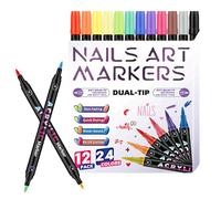 Nail Pens Quick Dry, 12 Pieces Double Tips Nail Doodle Liner Set, 24 Bright Water-Based Acrylic Colors for Home Beauty Salon Indoor Outdoor Travel School Dorm