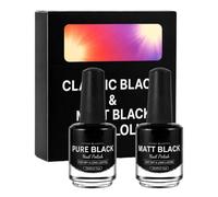 Nail Poli-sh Black, Gel Nail Colour, Glossy Matte Finish Poli-sh | Quick Dry Long Lasting Formula, 2 Piece Set, For Women Daily Spring Summer Holiday Birthday