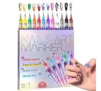 Nail Polish Art Pens Set, 12 Colors Quick Dry 3D 0.5mm Fine Tip Nail Art Markers & Graffiti Dotting Liner for DIY Home Salon Kit, for Dotting, Drawing & Lining