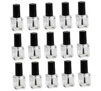 Nail Polish Bottle 15pcs Black Glass with Brush | Mini Container, Flat Sides for Labels, DIY Use for Travel Liquids, Girls and Crafters