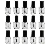 Nail Polish Bottle for Refill Use with Brush 15pcs Black Glass | Container, Circular Shape with Flat Sides, Simple High Grade Look, for Liquid Cosmetics and Labels