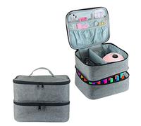 Nail Polish Carrying Case, Double-Layer Nail Polish Storage Bag- Fits Nail Dryer Lamp and 30 Bottles(15ml/0.5 fl.oz), Organizer Bag with Adjustable Dividers for Manicure Set (Grey)