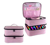 Nail Polish Carrying Case, Double-Layer Nail Polish Storage Bag- Fits Nail Dryer Lamp and 30 Bottles(15ml/0.5 fl.oz), Organizer Bag with Adjustable Dividers for Manicure Set (Pink)