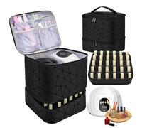 Nail Polish Case - Double Layer Storage System, 30 Bottle Capacity Holders | Portable Carry Bag, Professional Nail Tech Station, Safe Manicure Tools for Salon Home, black, see