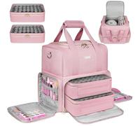 Nail Polish Organiser Bag,Large Nail Kit Bag Holds 80 Bottles and a Nail Lamp,Nail Polish Carrying Case with Two Removable Bags,Portable Nail Polish Holder for Nail Supplies,Pink
