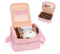 Nail Polish Organiser, Nail Varnish Storage Box Holds 45 Bottles Nail Polish & Nail Lamp, Nail Tech Travel Case, Nail Kit Carrying Bag for Nail Stuff & Manicure Tools (Pink, 45 Slots)