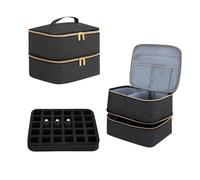 Nail Polish Organizer Bag Double Layer Make up Case Portable Travel Makeup Bag Cosmetic Storage Bag Vanity for 30 Bottles Nail Polish Bottles Nail Lamp Tools Accessories (Black)