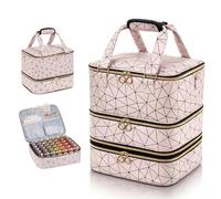 Nail Polish Organizer Case Holds Bottles Nail Polish Storage for Nail Tech & DIY Kits, Portable Nail Bag Supplies Carrying Case (Pink, 3 Layers)