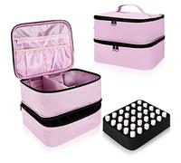 Nail Polish Organizer Case, Large Nail Varnish Storage Carrying Bag, Double Layer Portable Makeup Box Holds 30 Bottles, for Nail Dryer lamp, Nail Art Tools Accessories (Pink)