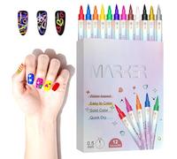 Nail Polish Pen - 12 Color Water Based Set, Double Tip Quick Dry Tool, Gel Manicure Painting Accessory for Creative Designs, Home Salon Beauty Supplies Category, Dotting Drawing Application