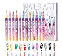Nail Polish Pen - Fast Drying Fine Tip 12 Pieces | Nail Polish Marker Pens - Ideal for Home and Salon Use by Beginners and as a Gift