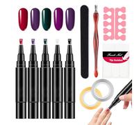 Nail Polish Pen Set, 5x Nail Graffiti Pens,12cm/4.72inch Gold Wire*1 Piece 5 Vibrant Colors for Creative Designs Quick-Drying Polish, Long-Lasting Gel, Manicure Kit