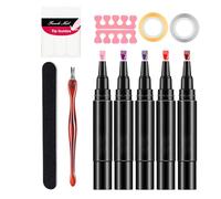 Nail Polish Pen Set, 5x Nail Graffiti Pens,12cm/4.72inch Gold Wire*1 Piece 5 Vibrant Colors for Creative Designs Quick-Drying Polish, Long-Lasting Gel, Manicure Kit