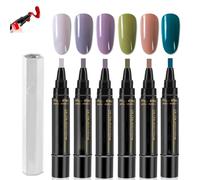 Nail Polish Pens, 3 in 1Gel Nail Polish Pencil, Professional Nails Varnish Pen Set, Requires Curing, Color Nails Polish Gel Pen for Home DIY and Professional Manicure - 6 Colors Per Set (Style C)