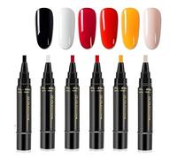 Nail Polish Pens, 6 Pcs 3 In 1 Gel Nails Polish Pen Set, Quick-Dry Nail Art Pens One Step Gel Nails Pen DIY Fingernail Varnish Pen, Long-Lasting Gloss Salon Manicure Kit for Women Girls (A)