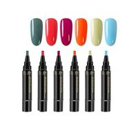 Nail Polish Pens, 6 Pcs 3 In 1 Gel Nails Polish Pen Set, Quick-Dry Nail Art Pens One Step Gel Nails Pen DIY Fingernail Varnish Pen, Long-Lasting Gloss Salon Manicure Kit for Women Girls (F)