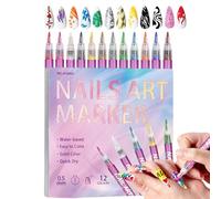 Nail Polish Pens, Manicure Tool Set with 12 Colours and 0.5 mm Fine Tip, Nail Point Dotting Liner Pen, for Home, Salon, Party, Everyday Life, Christmas, Birthday, Women, Beginners