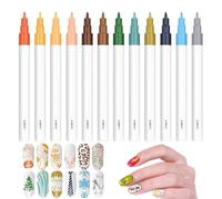 Nail Polish Pens - Marker Pens, Manicure Drawing Tools | Set of 12 Coloured Nail Polish Inks Precision Pens with Acrylic Tip Cosmetic Beauty Kit A