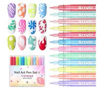 Nail Polish Pens, Quickly Drying Smudge-Proof Colors, Fine Tip Graffiti Art Pen, Precision Painting Tools, 12x Liquid Waterproof Polish Sticks, 0.03 Inches, Ideal for Women