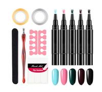 Nail Polish Pens Set | 5 PC Nail Varnish Pens | Gel Nails Polish Pen Set with Black File, Gold Silver Wire & Dead Skin Fork | Quick-Drying Nails Polishes for Women & Girls