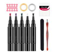 Nail Polish Pens Set | 5 PC Nail Varnish Pens | Gel Nails Polish Pen Set with Black File, Gold Silver Wire & Dead Skin Fork | Quick-Drying Nails Polishes for Women & Girls