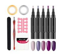 Nail Polish Pens Set | 5 PC Nail Varnish Pens | Gel Nails Polish Pen Set with Black File, Gold Silver Wire & Dead Skin Fork | Quick-Drying Nails Polishes for Women & Girls