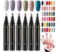 Nail Polish Pens Uk, 3 In 1 Gel Nail Polish Pen Set, 6PCS Nail Varnish Pens, Quick Dry Nails Art Polish Pen Easy Apply for Home and Professional Manicure (Style D)