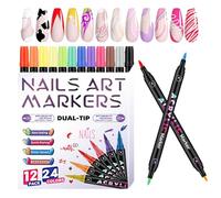 Nail Polish Pens with Quick Drying, Pack of 12 Double Tip Nail Drawing Pens for Painting Patterns, Nail Polish Pen for Home, Beauty, Salon, Travel, School, Dorm