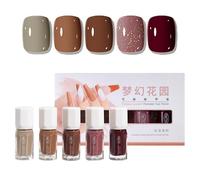 Nail Polish Set - 5 Colors Quick Dry Brown Wine Red Glitter Nail Varnish Sets - Long Lasting Water Based Glitter Nail Polish Kit - Non-Toxic Natural Nail Varnish Set for Manicure DIY at Home