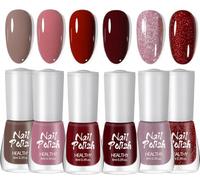 Nail Polish Set - 6PCS Nude Pink Red Mauve & Glitter Nail Varnish - Long Lasting Quick Dry Nail Polish Gift Set for Women & Girls - Holographic Glossy Non Toxic Nail Varnish Sets for DIY Manicure