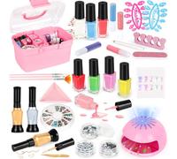 Nail Polish Set for Girls, Nail Art Kit with Nail Dryer and Storage Box, Quick Drying Nail Polish for Kids, Non-Toxic Birthday and Christmas Gift