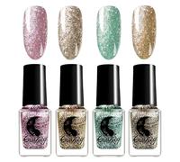 Nail Polish Set - Glitter Nail Polish - Reflective Pink Gold Sliver Green Nail Polish Sets - Quick Dry Nail Polish No Need Cure - Long Lasting Sparkly Shiny Nail Varnish Sets For Women DIY Nail Art