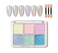 Nail Powder, 6 Colors Aurora Chrome Nail Powder,Mirror Effect Mermaid Nail Glitter Powder Dust Kit,Solid Metallic Nail Pigment Decoration Accessories for Nail Art Design DIY (Nail Powder G)