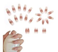 Nail Press Ons Artificial French Nude Glossy Adhesive Tip