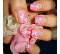 Nail Pressing Heart Sparkle Fake Nails Valentine's Day Acrylic Stick On Nails Short Square Enhance Your Style