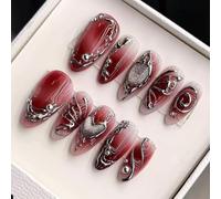 Nail Reformation Press On Nails, 3D Metal Swirl Almond False Nails, Reusable Stick On Nails for Women(JP4221)