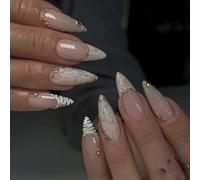 Nail Reformation Press on Nails, 3d Shell Flower Almond False Nails, Reusable Starfish Stick on Nails for Women(JP4354)