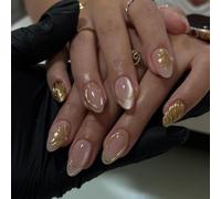 Nail Reformation Press on Nails, 3d Shell Flower Almond False Nails, Reusable Starfish Stick on Nails for Women(JP4324)