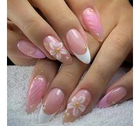 Nail Reformation Press on Nails, 3d Shell Flower Almond False Nails, Reusable Starfish Stick on Nails for Women(JP4352)