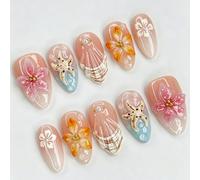 Nail Reformation Press On Nails, 3D Shell Flower Almond False Nails, Reusable Stick On Nails for Women Art(K282（30pcs）)