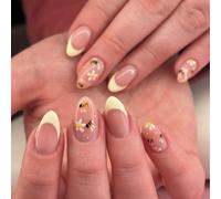 Nail Reformation Press On Nails, Daisy Bee French Almond False Nails, Reusable Stick On Nails for Women Art(JP4422)