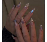Nail Reformation Press on Nails, Gold Geometric Almond False Nails, Reusable Stick on Nails for Women Art(K260（30pcs）)