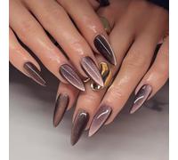 Nail Reformation Press on Nails, Metallic Cat Eye Stiletto False Nails, Reusable Stick on Nails for Women Art(JP4190)