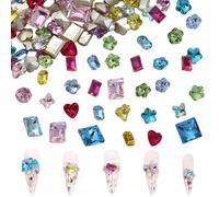 Nail Rhinestones,100PCS Mixed Heart Butterfly Flower Nail Gems,Pointed Back Geomatric Nail Art Decorations for Women Girls Manicure Design DIY Crafts (Mixed A)